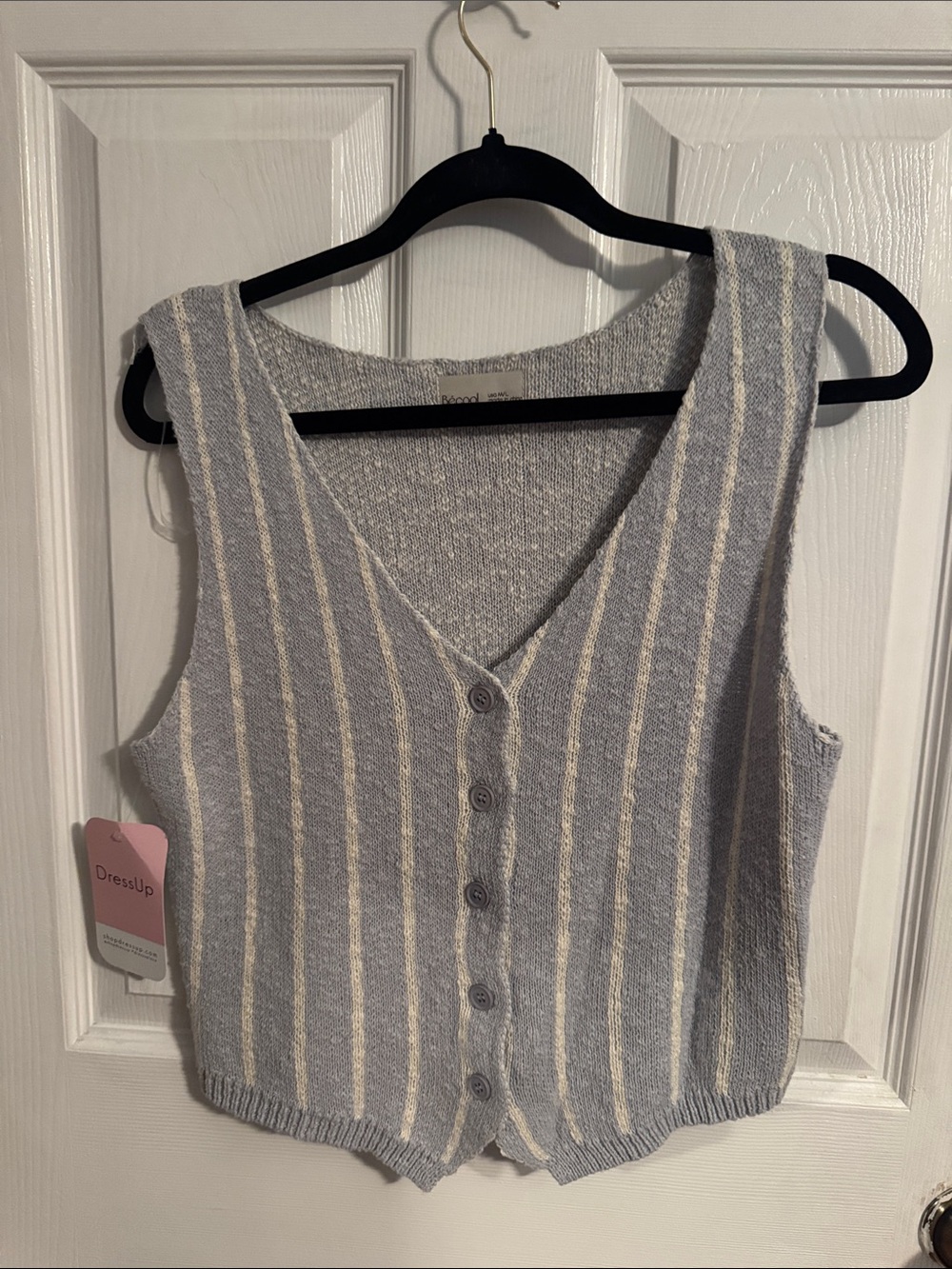 Women's Blue & White Striped Button-Front Knit Vest